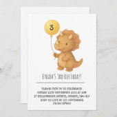 Schattigee Triceratops met Gele Ballon Verjaardag Kaart (Voorkant / Achterkant)