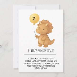 Schattigee Triceratops met Gele Ballon Verjaardag Kaart