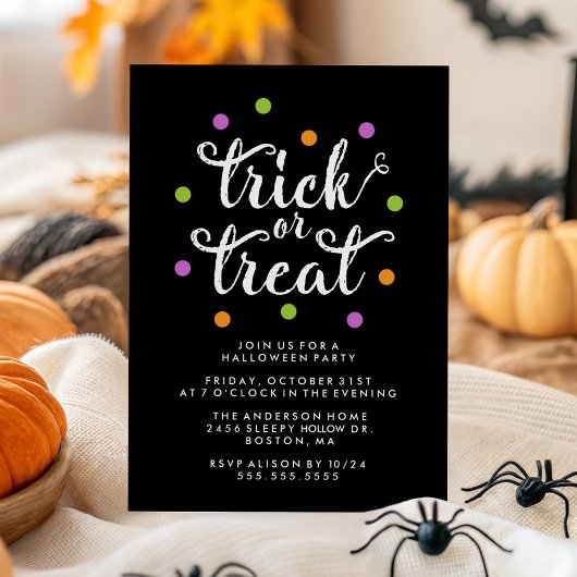 Schattigee Trick or treat Confetti Halloween Party Kaart