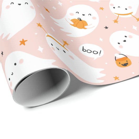 Schattigee Trick or treat Geesten met pompoenen op Cadeaupapier (Rol Hoek)