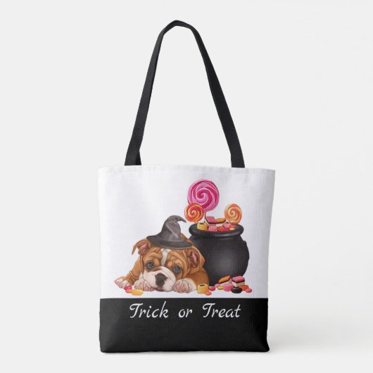 Schattigee Trick or treat Snoep hond gepersonalise Tote Bag (Achterkant)