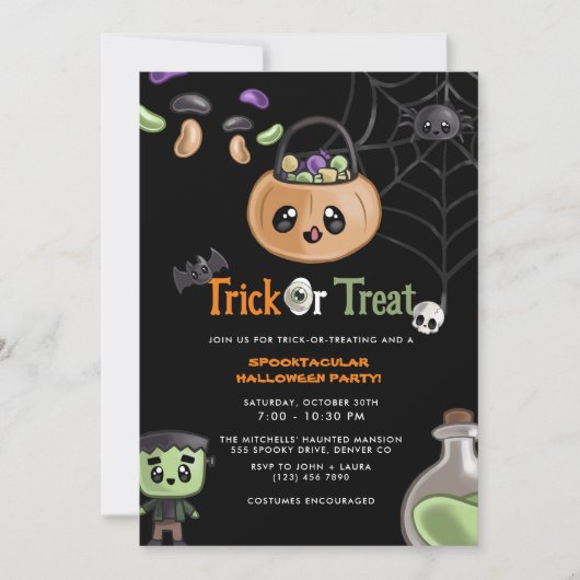 Schattigee Trick or treat Spooktacular Halloween P Kaart (Voorkant)