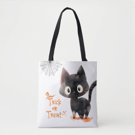 Schattigee Trick or treat zwarte kat Halloween Tote Bag (Voorkant)