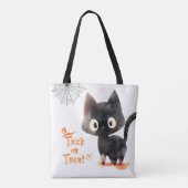 Schattigee Trick or treat zwarte kat Halloween Tote Bag (Achterkant)