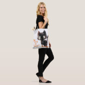 Schattigee Trick or treat zwarte kat Halloween Tote Bag (Op model)