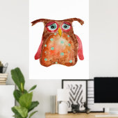 Schattigee trieste grappige waterverf uil rood bru poster (Thuiskantoor)