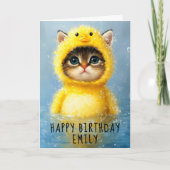 Schattigee trieste kat in geel eendenkostuum DL4R  Kaart (Voorkant)