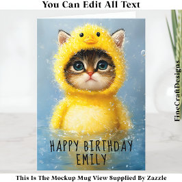 Schattigee trieste kat in geel eendenkostuum DL4R Kaart