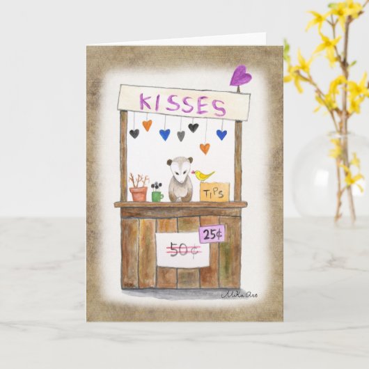 Schattigee trieste Opossum Kissing booth Grappige  Kaart (Gele Bloem)