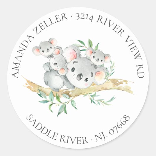 Schattigee Triplets Koala Beer Baby shower Retourn Ronde Sticker (Voorkant)