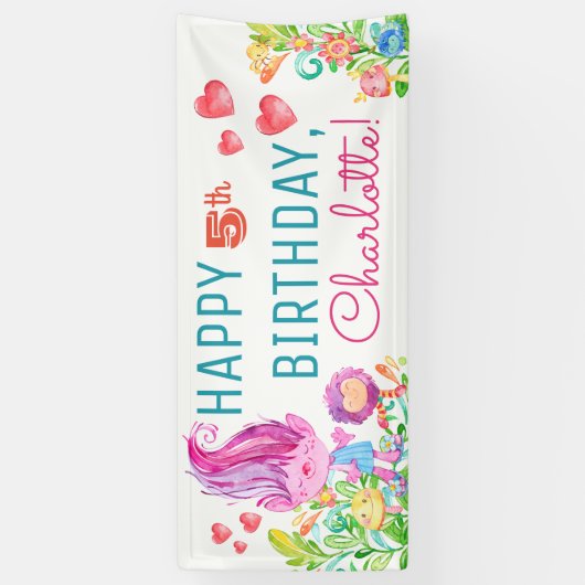 Schattigee troll verjaardagsfeestbanners spandoek (Verticaal)