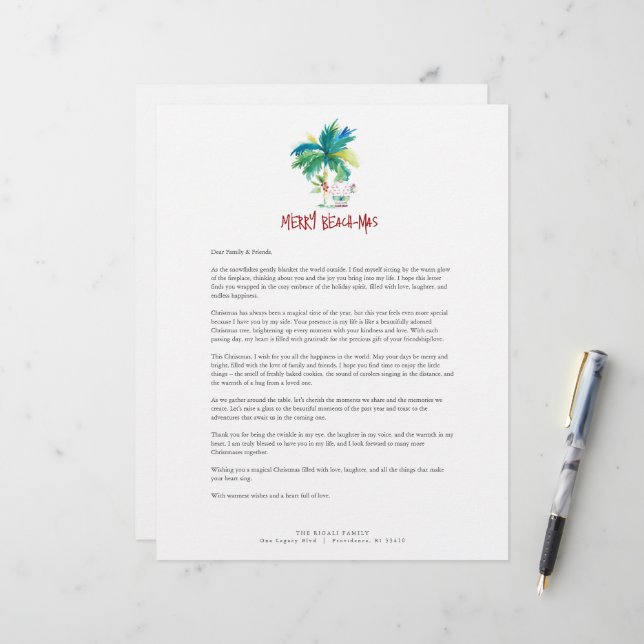 Schattigee Tropical Christmas Letterhead Sjabloon Briefhoofd (Voorkant / Achterkant in situ)