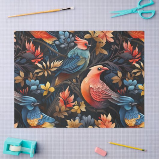 Schattigee Tropische Bloemen Oerwoud Vogels Decoup Tissuepapier (Craft)