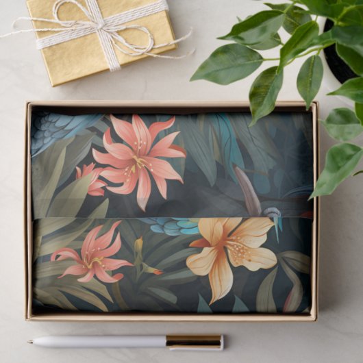 Schattigee Tropische Bloemen Oerwoud Vogels Decoup Tissuepapier (Geschenk)