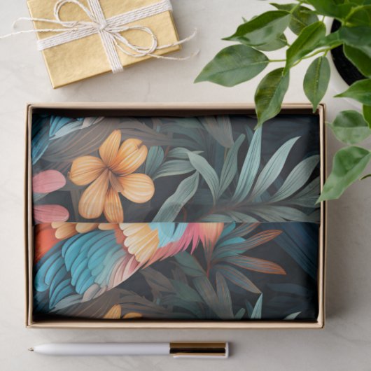 Schattigee Tropische Bloemen Oerwoud Vogels Decoup Tissuepapier (Geschenk)