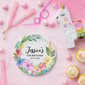 Schattigee tropische bloemenkrans zomerverjaardag papieren bordje (Feest)