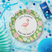 Schattigee tropische flamingo en Retro Daisy Flowe Papieren Bordje (Feest)