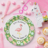 Schattigee tropische flamingo en Retro Daisy Flowe Papieren Bordje (Feest)