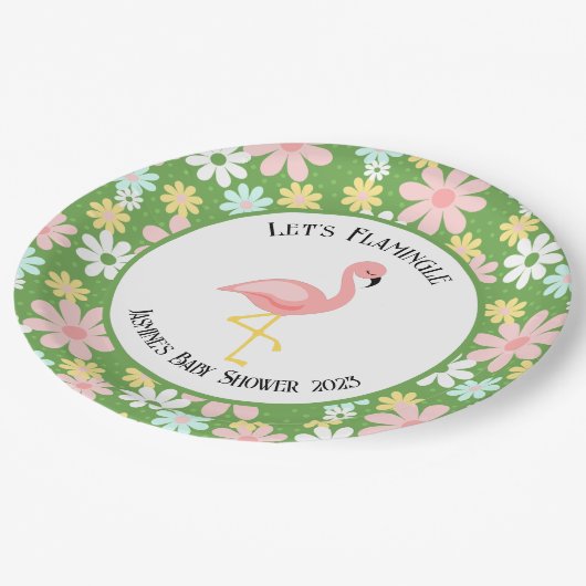 Schattigee tropische flamingo en Retro Daisy Flowe Papieren Bordje (Gekanteld)