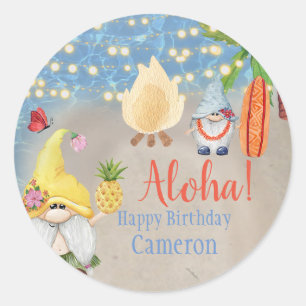 Schattigee tropische kabouters op het strand Luau Ronde Sticker