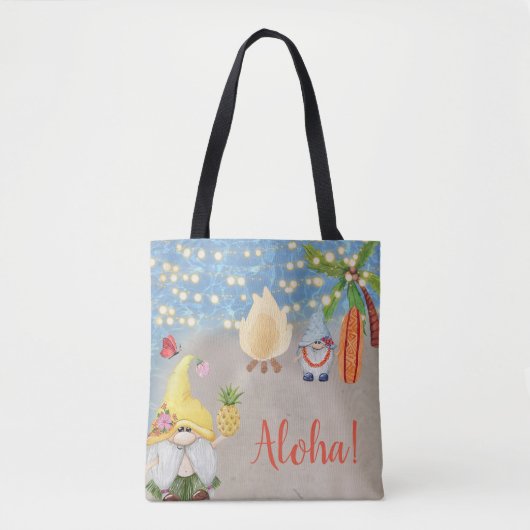 Schattigee tropische kabouters op het strand Luau Tote Bag (Voorkant)