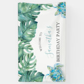 Schattigee Tropische Luau Verjaardagsbanner Spandoek (Verticaal)