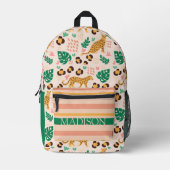 Schattigee Tropische Luipaarden Aangepaste Naam Bedrukte Rugzak (Voorkant)