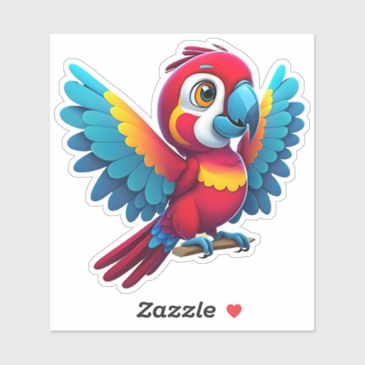 Schattigee Tropische Macaw Parrot Bird Cartoon Gra Sticker (Vel)