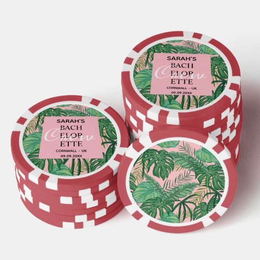 Schattigee tropische palmroze vrijgezellenbruiloft poker chips (Opstapeling)