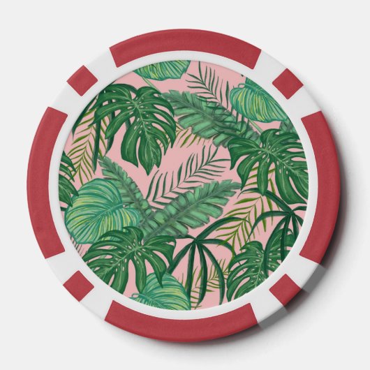 Schattigee tropische palmroze vrijgezellenbruiloft poker chips (Achterkant)