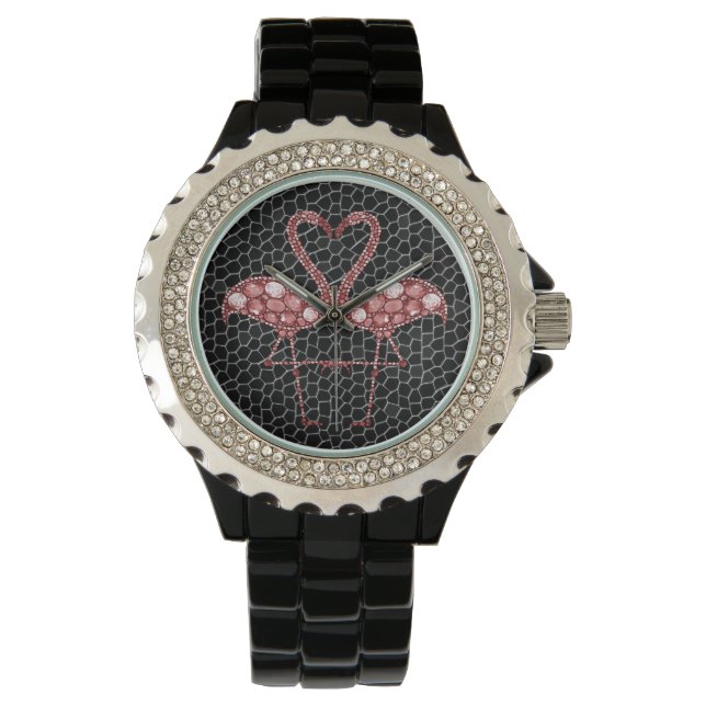 Schattigee Tropische Roze Flamingo Horloge (Voorkant)
