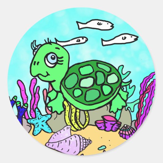 Schattigee Tropische Schildpad Oceaan Ronde Sticker (Voorkant)