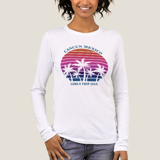 Schattigee Tropische Strand Meisjes Trip Lange Mou Tri-Blend Shirt (Voorkant volledig)