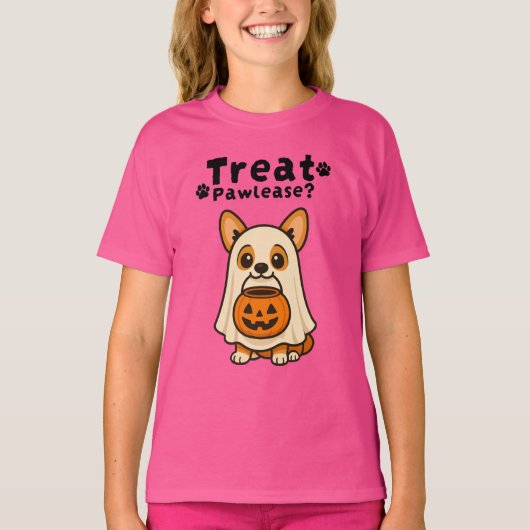 Schattigee truc Behandel Corgi Dog Ghost T-shirt (Voorkant)