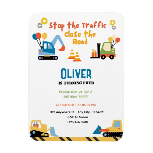 Schattigee Truck Construction Verjaardagsfeestuitn Magneet (Verticaal)