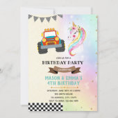 Schattigee truck en eenhoorn feestuitnodiging kaart (Voorkant)