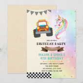 Schattigee truck en eenhoorn feestuitnodiging kaart (Voorkant / Achterkant)