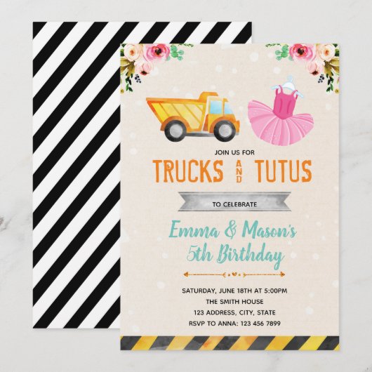 Schattigee truck tutu party uitnodiging (Voorkant / Achterkant)