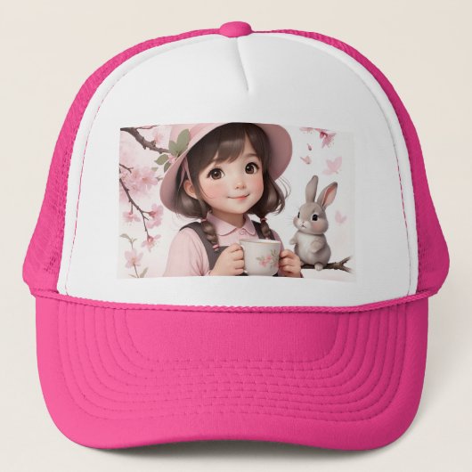 Schattigee Trucker Hat: Anime Girl. Pet (Voorkant)