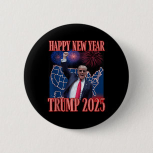 Schattigee Trump Gelukkig Nieuwjaar 2025 45 47 Out Ronde Button 5,7 Cm