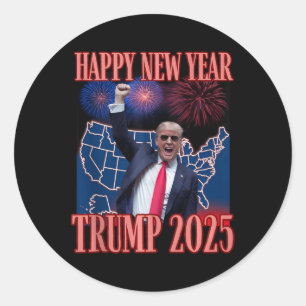 Schattigee Trump Gelukkig Nieuwjaar 2025 45 47 Out Ronde Sticker