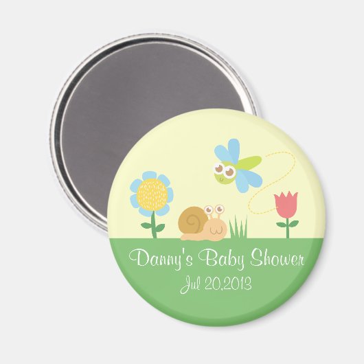 Schattigee Tuin Dragonfly en Snail Baby shower Fav Magneet (Voorkant / Achterkant)