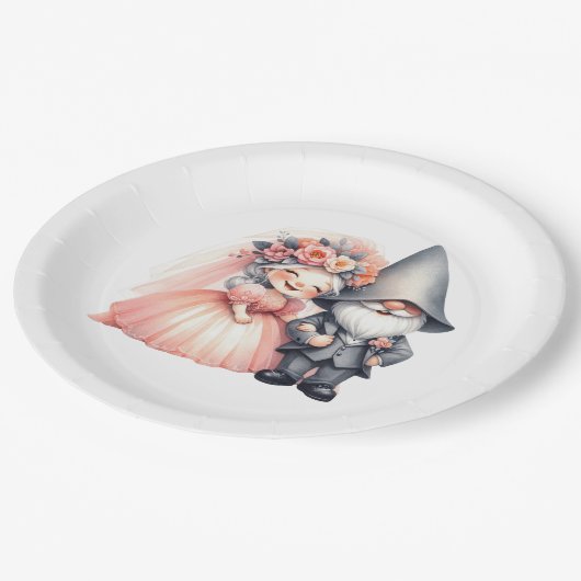 Schattigee Tuin Gnome Woodland Sinaasappel bruilof Papieren Bordje (Gekanteld)