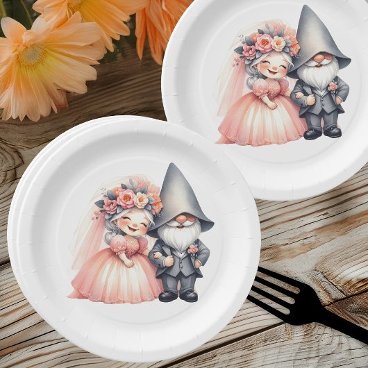 Schattigee Tuin Gnome Woodland Sinaasappel bruilof Papieren Bordje