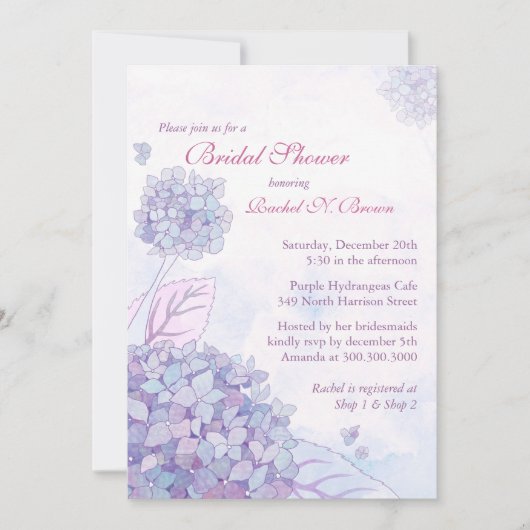 Schattigee Tuin Paarse Hydrangea Bloemen Vrijgezel Kaart (Voorkant)