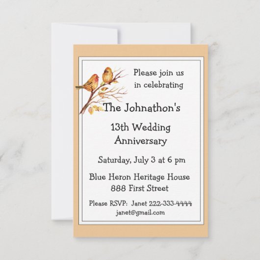 Schattigee Tuin Vogels Paar Bruiloft Jubileum Kaart (Achterkant)