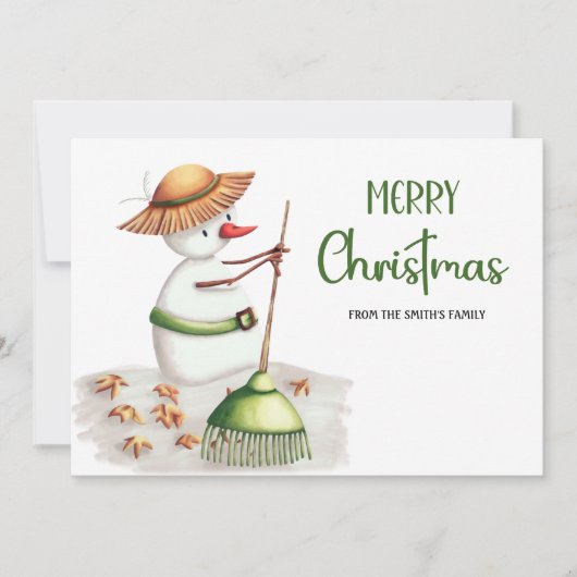 Schattigee tuinman Sneeuwman Vrolijk Kerstfeest Feestdagenkaart (Voorkant)