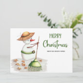 Schattigee tuinman Sneeuwman Vrolijk Kerstfeest Feestdagenkaart (Staand voorkant)
