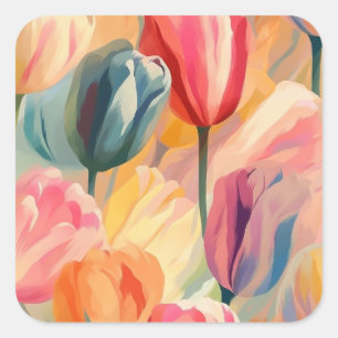 Schattigee tulp kunst schilderij vierkante sticker