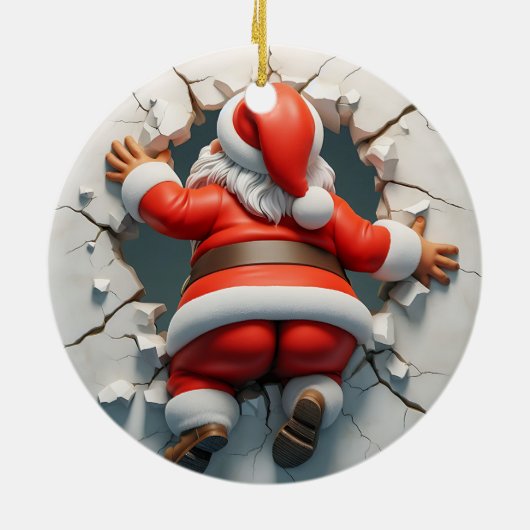 Schattigee Tumbling Kerstman Keramisch Ornament (Achterkant)